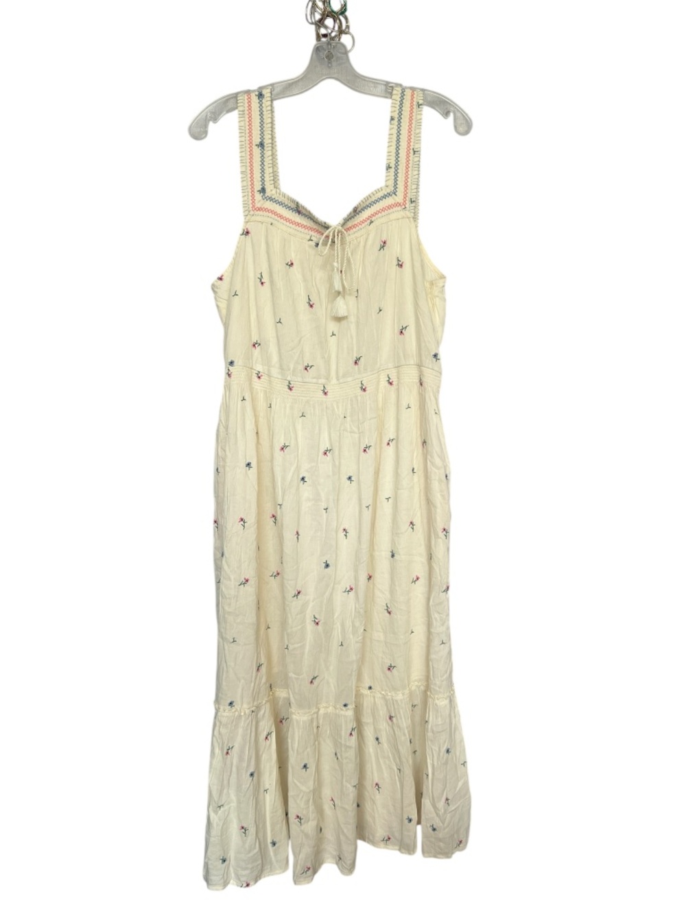 Old Navy Dress Maxi Floral Sleeveless Cotton Ruffle Size Large Tassel Easter